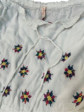 RAGA Embroidered Off-Shoulder Romper with Tassels